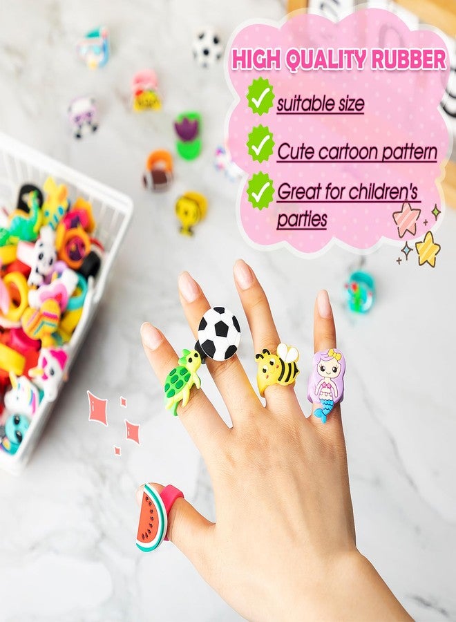 Highergo 120 Pcs Dinosaur Unicorn Rubber Rings for Kids Girls Rainbow Animal Kids Rings Unicorn Cupcake Jewelry for Little Girl Valentine's Gift Zoo Football Birthday Party Supplies Dress up (Colorful) - Image 3